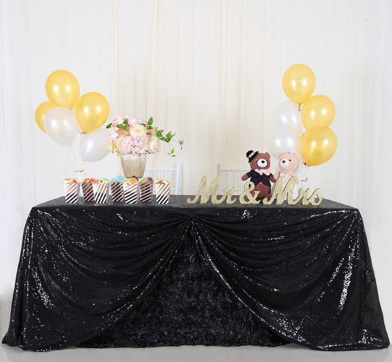 B.Cool B-COOL Black Sequin Tablecloth Halloween Shimmer Tablecloth 50x80-inch Rectangular Table Overlays for Wedding Birthday Party Prom Table Decorations - Image 2